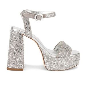 Larroudé Dolly Ankle Strap Platform Sandal Silver Crystal